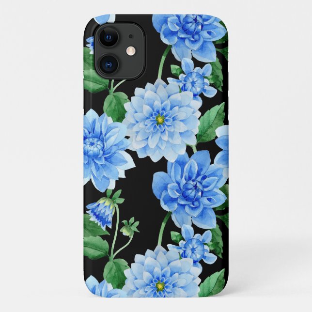 Funda De Case-Mate Para iPhone dahlias azules sobre negro (Reverso)