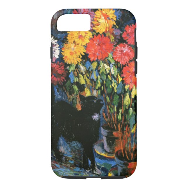 Funda De Case-Mate Para iPhone Dahlias y gato negro, pintura artística fina (Reverso)