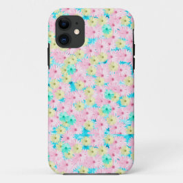 Funda Para iPhone 11 Daisias florales azules rosadas de bonito