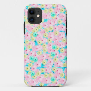 Funda Para iPhone 11 Daisias florales azules rosadas de bonito