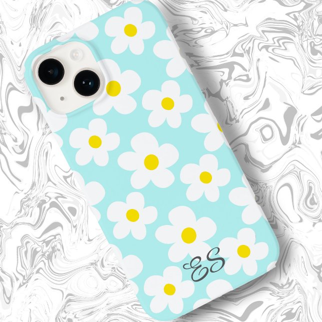 Funda De Case-Mate Para iPhone Daisias retro lindo sobre floral azul claro (Subido por el creador)