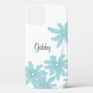 Funda Para iPhone 12 Daisies azules claros en blanco