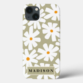 Funda Para iPhone 13 Daisies de primavera patrón retro floral salvia ve