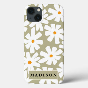 Funda Para iPhone 13 Daisies de primavera patrón retro floral salvia ve