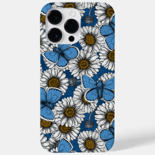 Funda Para iPhone 14 Pro Max De Case-Mate Daisies, flores silvestres blancas y mariposas azu