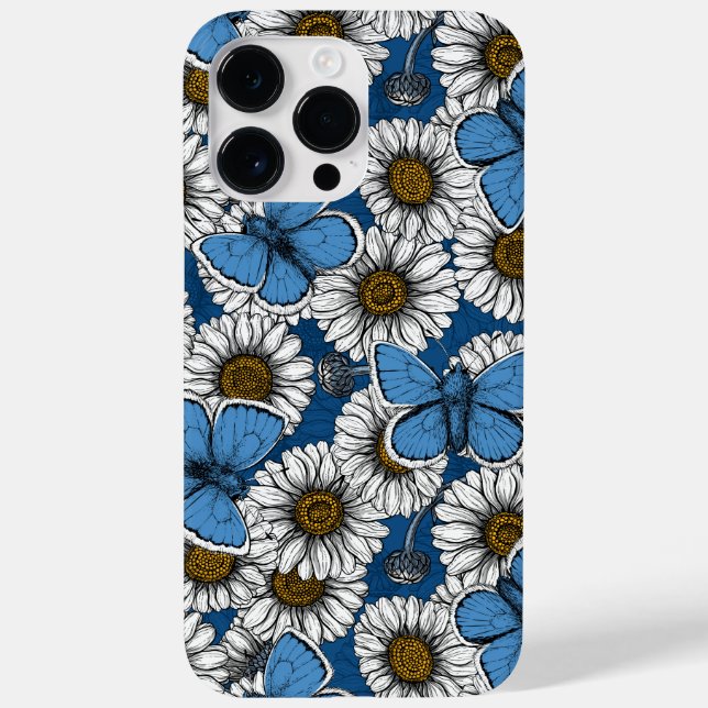 Funda De Case-Mate Para iPhone Daisies, flores silvestres blancas y mariposas azu (Reverso)