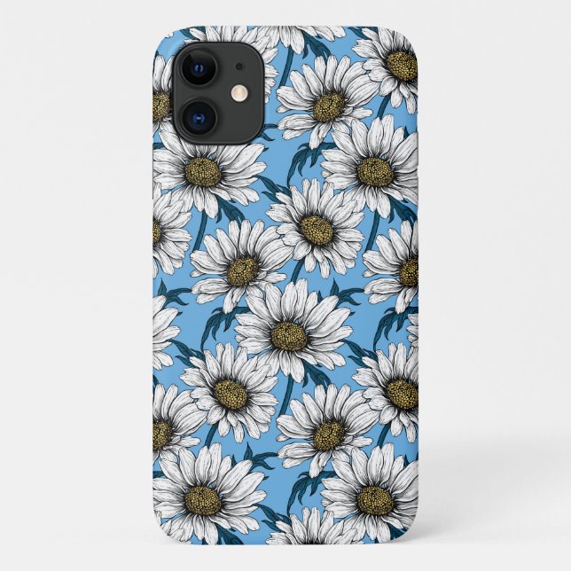 Funda De Case-Mate Para iPhone Daisies, flores silvestres en azul (Reverso)