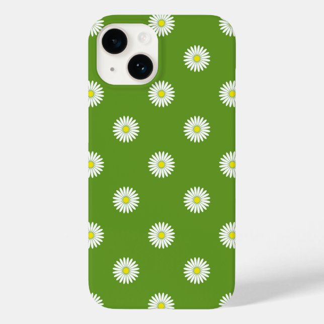Funda De Case-Mate Para iPhone Daisies Patrón ilustrativo sobre el verde (Reverso )