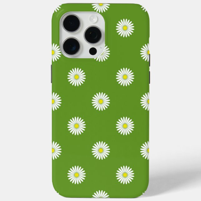 Funda De Case-Mate Para iPhone Daisies Patrón ilustrativo sobre el verde (Reverso )