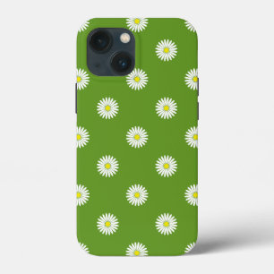 Funda Para iPhone 13 Mini Daisies Patrón ilustrativo sobre el verde