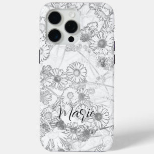 Funda Para iPhone 15 Pro Max Daisies pradera patrón gris claro