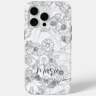 Funda Para iPhone 15 Pro Max Daisies pradera patrón gris claro