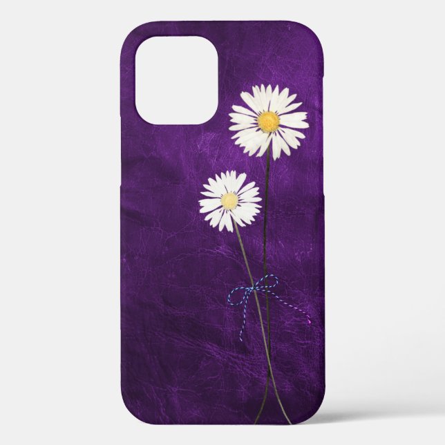 Funda De Case-Mate Para iPhone Daisies sobre el cuero púrpura (Reverso )