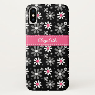 Funda Para iPhone X Daisises de mid rosados y negros con nombre