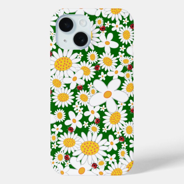 Funda De Case-Mate Para iPhone Daisitas blancas de verano y ladrillos rojos extra (Reverso )