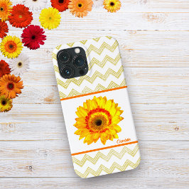 Funda Para iPhone 13 Pro Max Daisy Amarillo Con Patrón Chevron