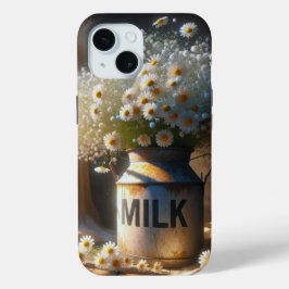 Funda Para iPhone 15 Daisy Bouquet en lata de leche