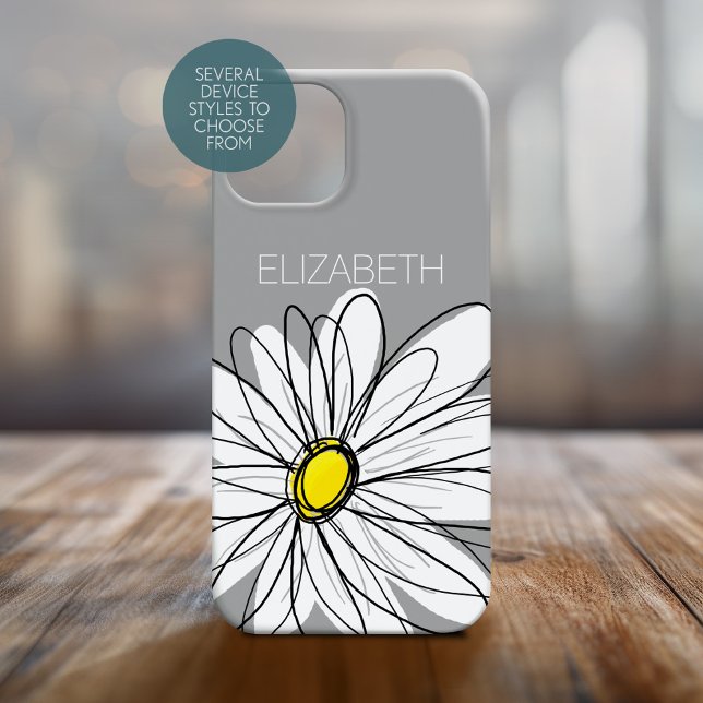 Funda De Case-Mate Para iPhone Daisy floral de moda con nombre personalizado amar (Personalized Phone Case with Whimsical Daisy and Custom Name)