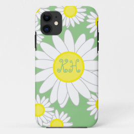 Funda Para iPhone 11 Daisy Monograma verde blanco y amarillo