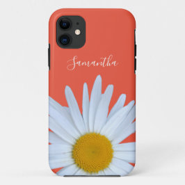 Funda Para iPhone 11 Daisy Naranja Elegante Guión Blanco
