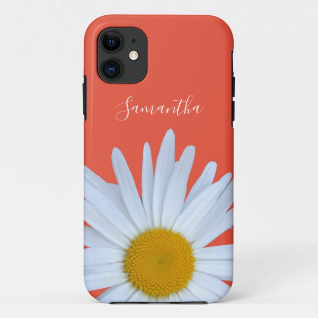 Funda De Case-Mate Para iPhone Daisy Naranja Elegante Guión Blanco (Reverso)