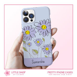 Funda Para iPhone 15 Dalias de Acuarela Morada Monograma