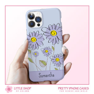 Funda Para iPhone 15 Dalias de Acuarela Morada Monograma