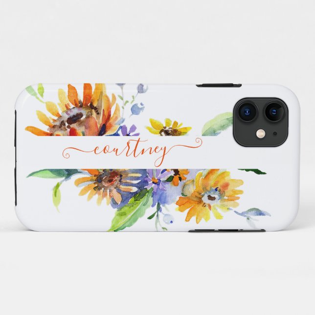 Funda De Case-Mate Para iPhone Dalias de acuarela personalizadas (Reverso (horizontal))