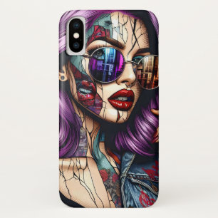 Funda Para iPhone X Dama Abstracta Colorida y Hermosa con Cabello Púrp