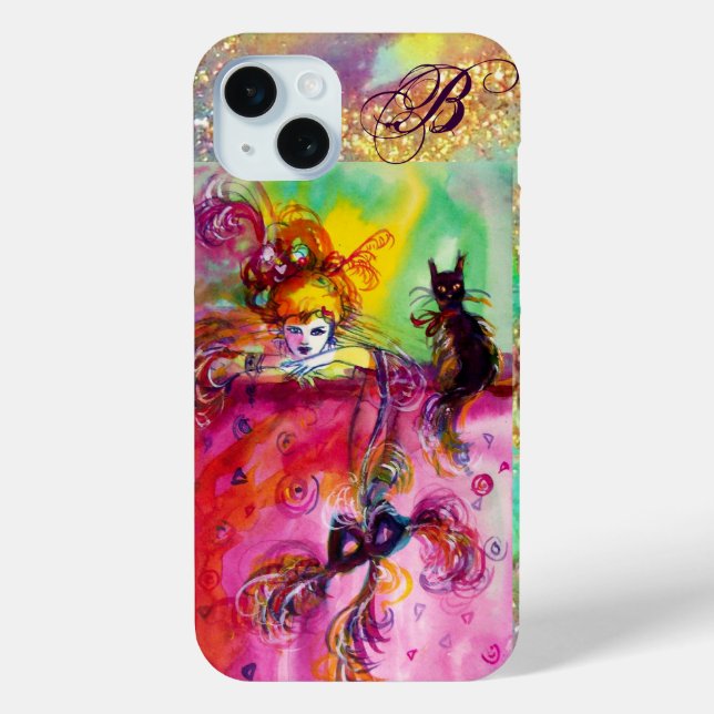 FUNDA DE Case-Mate PARA iPhone DAMA CON GATO NEGRO Y MÁSCARA (Reverso )