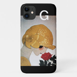 FUNDA PARA iPhone 11 DAMA CON MONOGRAMA DE ROSA ROJA