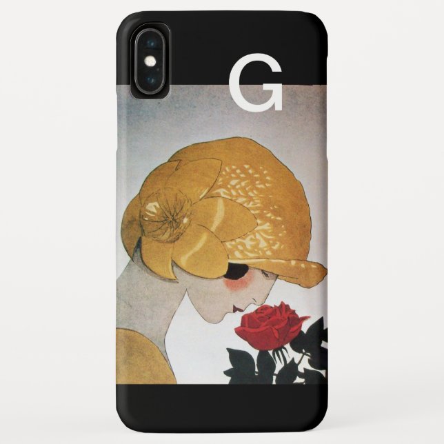 FUNDA DE Case-Mate PARA iPhone DAMA CON ROSA ROJA ART DECO MONOGRAM (Reverso)