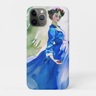 Funda Para iPhone 11 Pro Dama con vestido azul - Pintura de color de agua