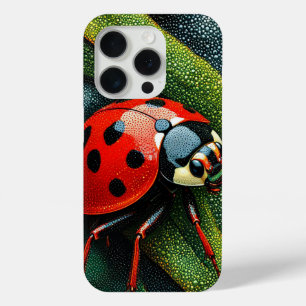 Funda Para iPhone 15 Pro Dama roja escarabajo floral naturaleza estética ja