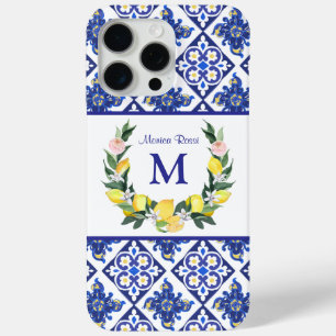 Funda Para iPhone 15 Pro Max Damas de Honor Limones Azulejos Italianos Azules R
