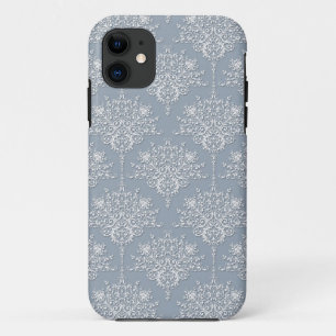 Funda Para iPhone 11 Damasco azul grisáceo medio y blanco