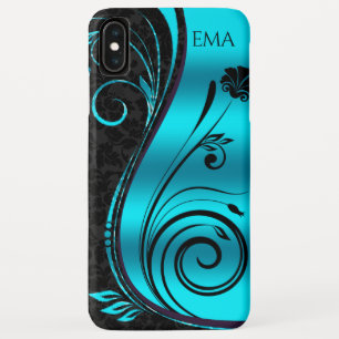 Funda Para iPhone XS Max Damasco Azul Negro Y Swirls Negro