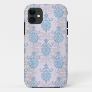 Funda Para iPhone 11 Damasco azul pálido y blanco plateado