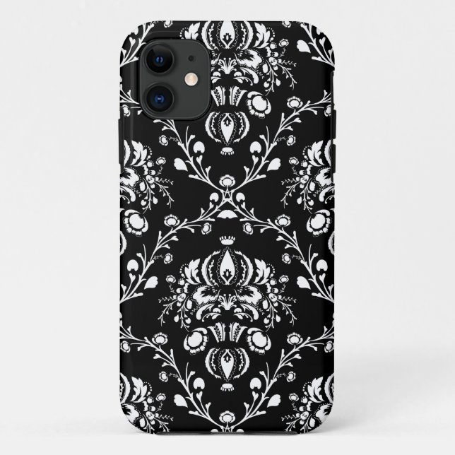 Funda De Case-Mate Para iPhone Damasco blanco y negro (Reverso)