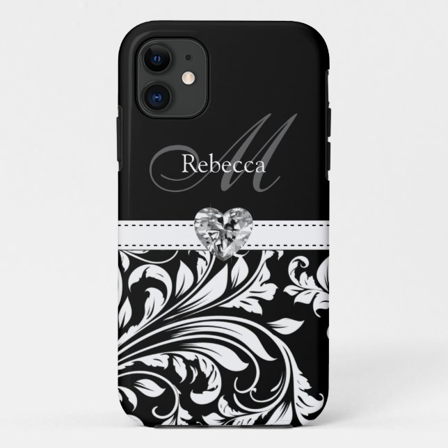 Funda De Case-Mate Para iPhone Damasco blanco y negro elegante (Reverso)