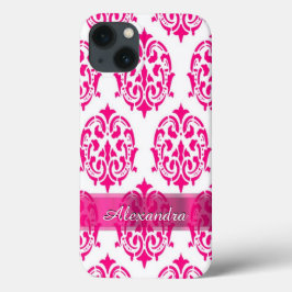 Funda Para iPhone 13 Damasco blanco y rosado caliente de bonito persona
