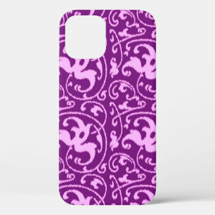Funda Para iPhone 12 Damasco con flores de Ikat - Orquídea y Púrpura
