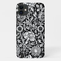 Damasco de claveles de Art Nouveau, negro y blanco