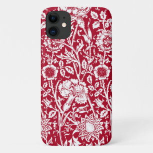 Funda Para iPhone 11 Damasco de claveles de Art Nouveau, rojo y blanco