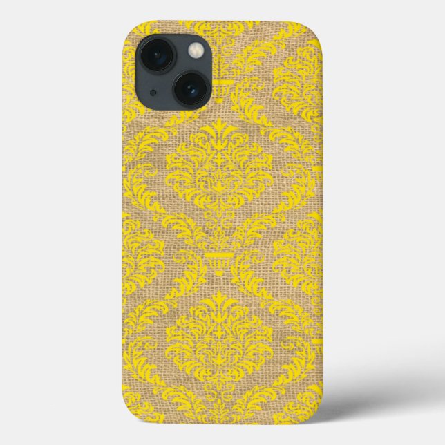 Funda De Case-Mate Para iPhone Damasco de estados de ánimo parisinos amarillos (Reverso)