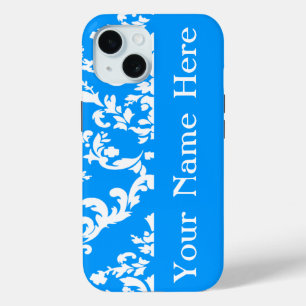 Funda Para iPhone 15 Damasco de negrita azul claro con el nombre @ Empo