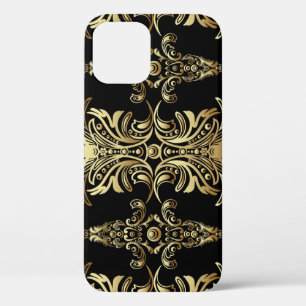 Funda Para iPhone 12 Damasco de oro, patrón árabe floral.
