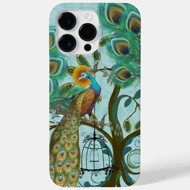 Funda De Case-Mate Para iPhone Damasco de pavos reales (Reverso)