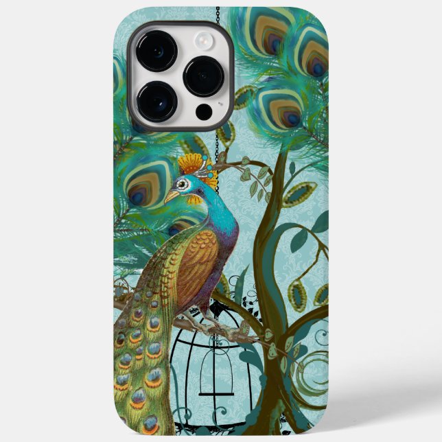 Funda De Case-Mate Para iPhone Damasco de pavos reales (Reverso )