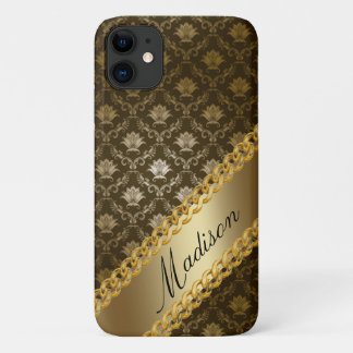 Funda Para iPhone 11 Damasco dorado elegante personalizado nombre femen